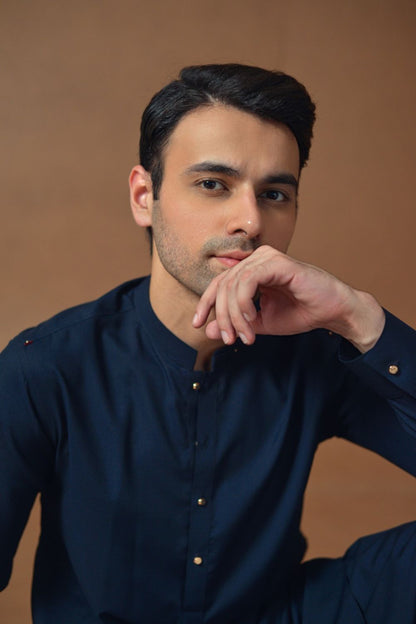 Navy Blue Blended Kameez Shalwar
