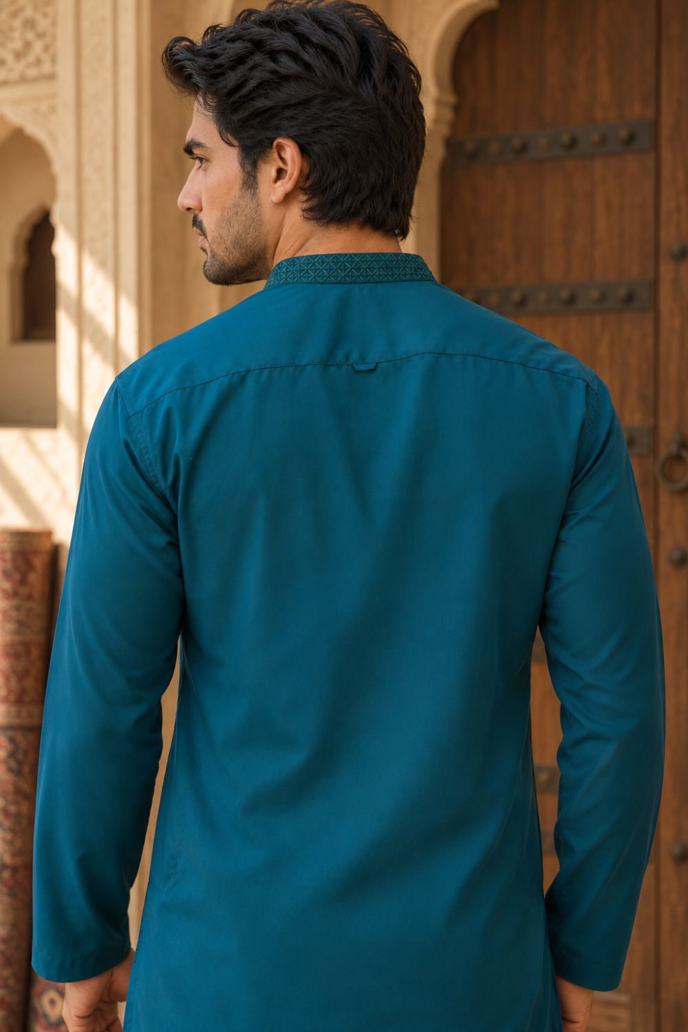 Teal Blue Embroidered Kameez Shalwar