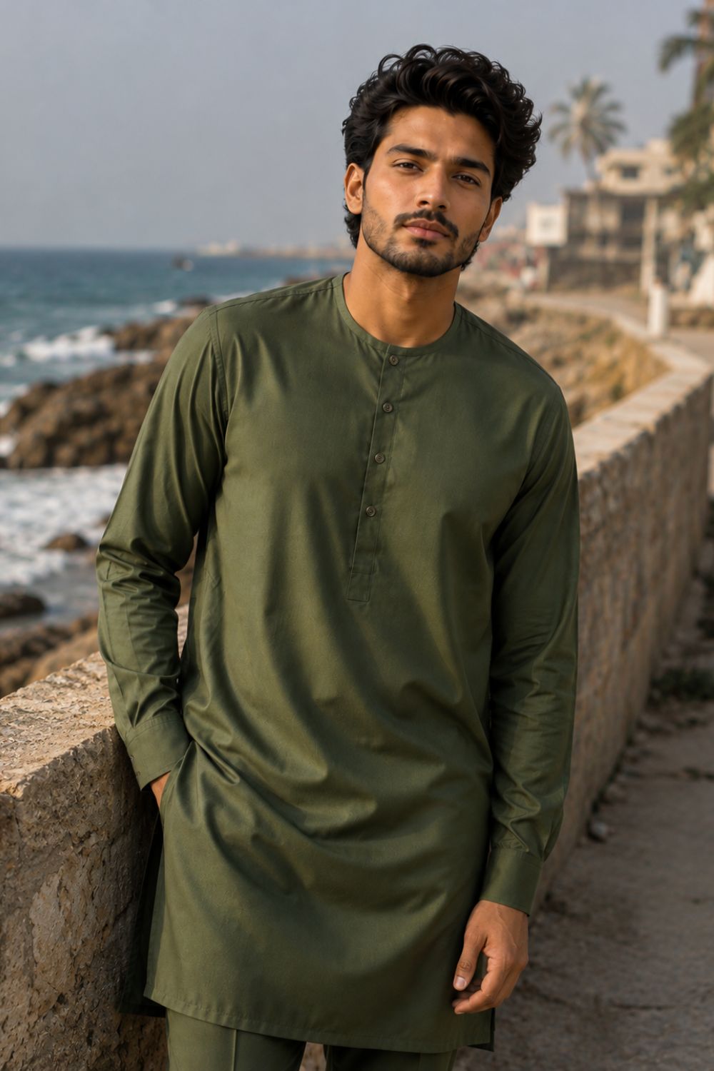 Olive Green Casual Kurta Pajama