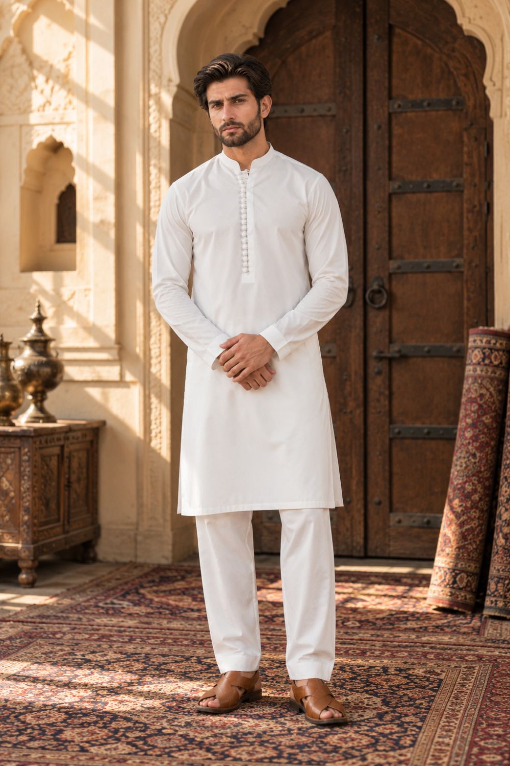 White Dobby Kurta Pajama
