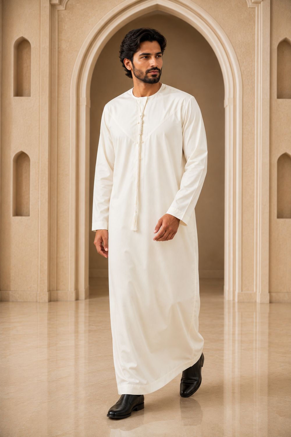 Cream Emirati Thobe with Tassel