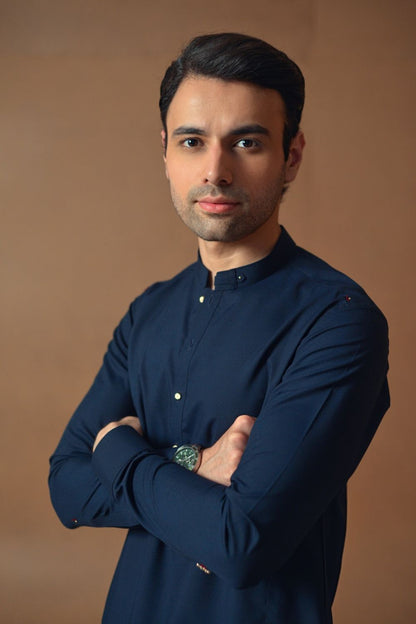 Navy Blue Blended Kameez Shalwar