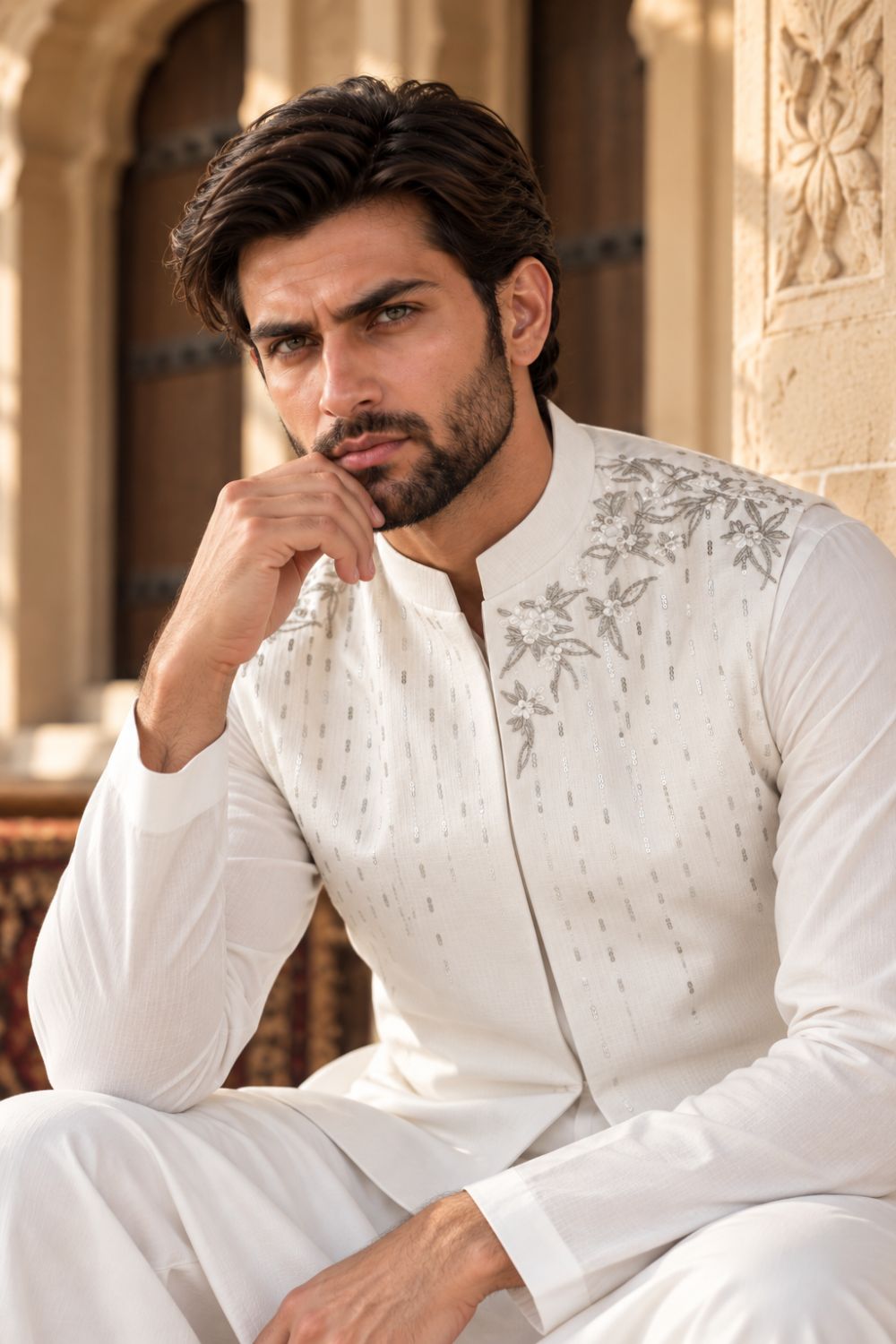 White Embroidered Waistcoat
