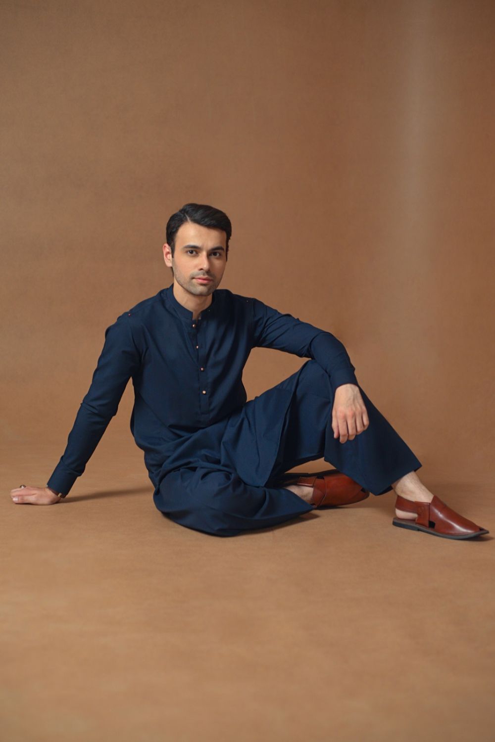 Navy Blue Blended Kameez Shalwar
