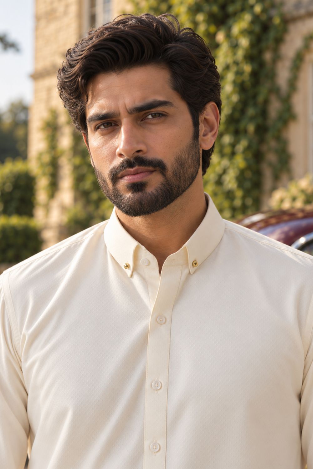 Cream Self Textured Kameez Shalwar