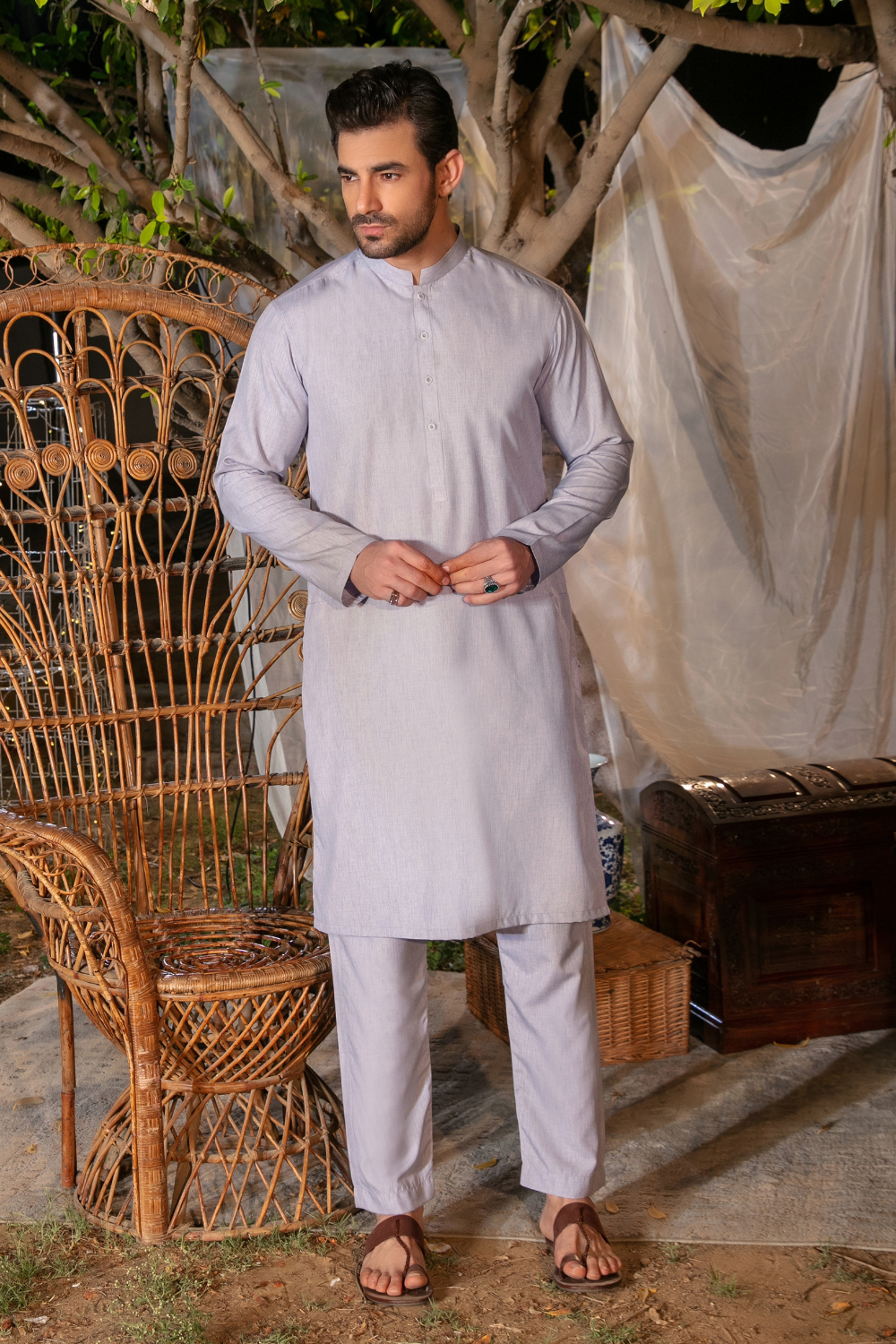 Lilac Blended Slub Kurta Trousers