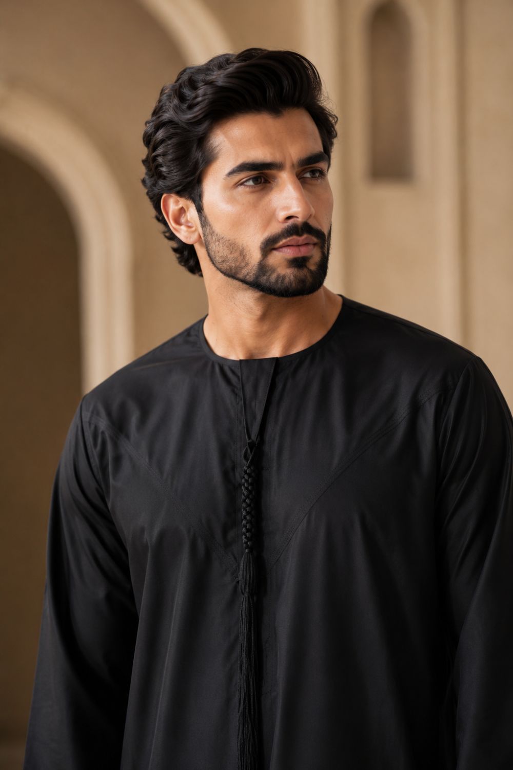 Black Emirati Thobe with Tassel