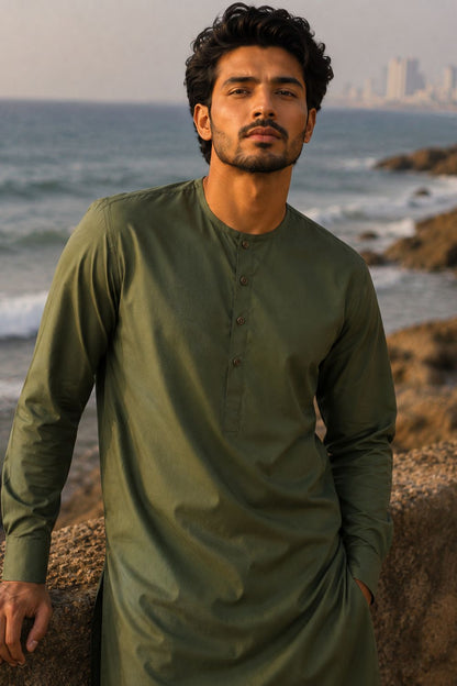 Olive Green Casual Kurta Pajama