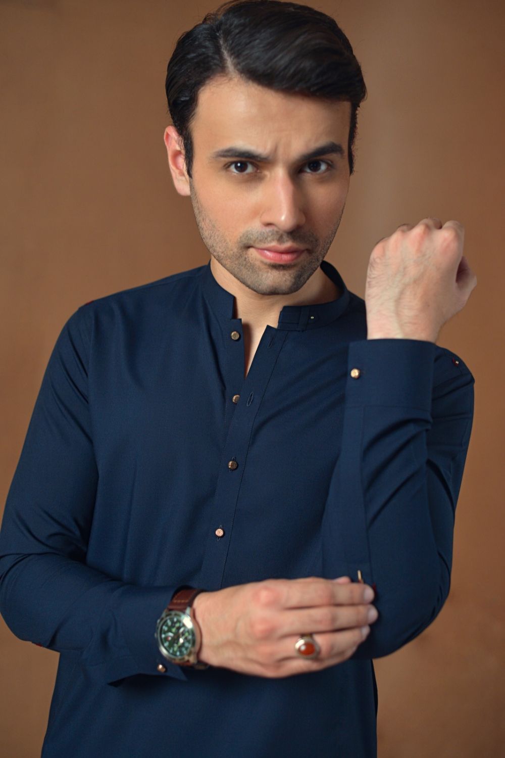 Navy Blue Blended Kameez Shalwar