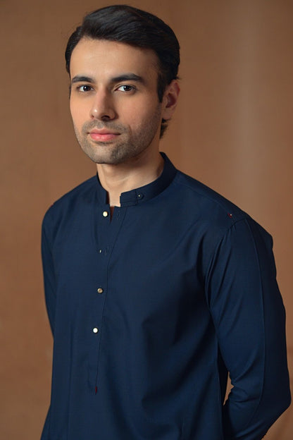 Navy Blue Blended Kameez Shalwar