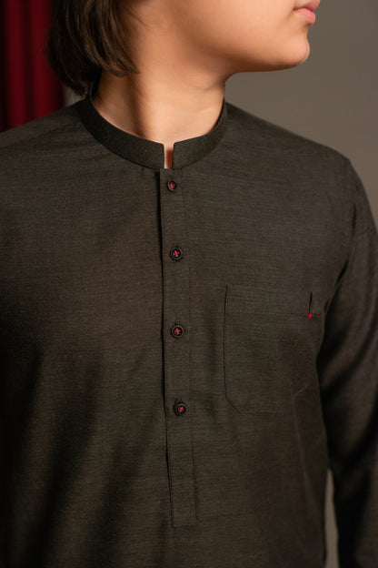Charcoal Brown Two Tone Kurta Pajama