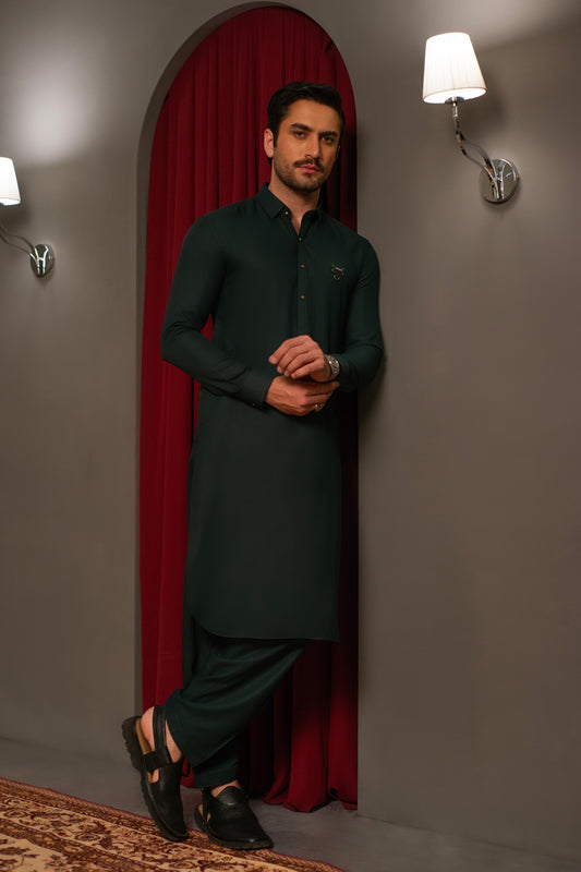 Forest Green Crepe Kameez Shalwar