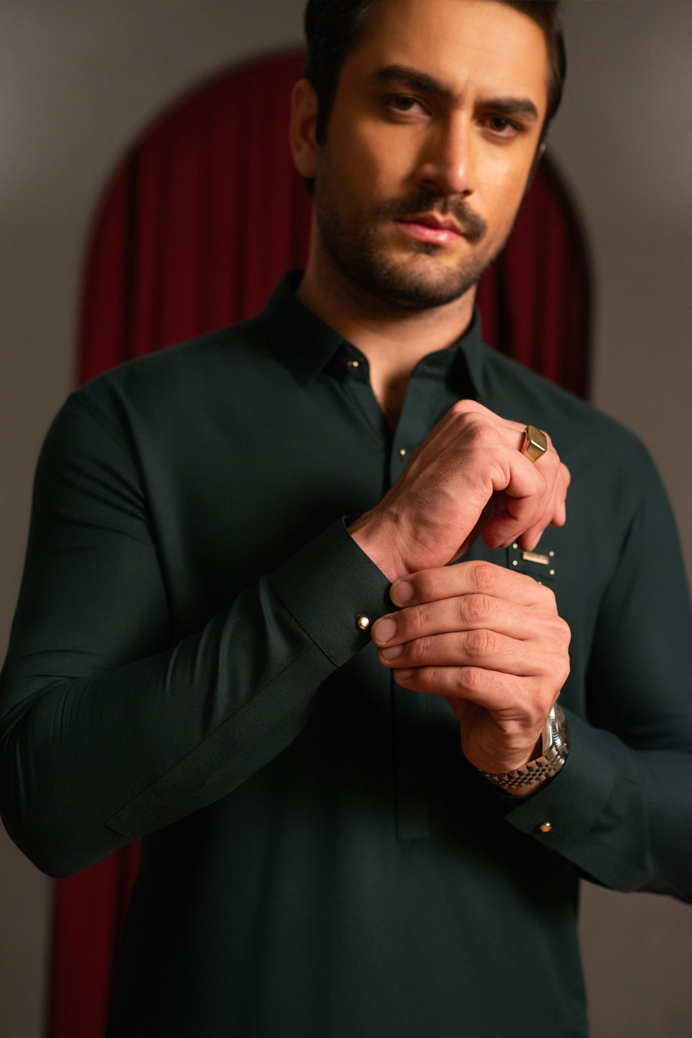 Forest Green Crepe Kameez Shalwar