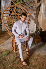 Lilac Blended Slub Kurta Trousers