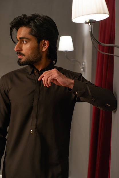Dark Chocolate Dobby Designer Kameez Shalwar