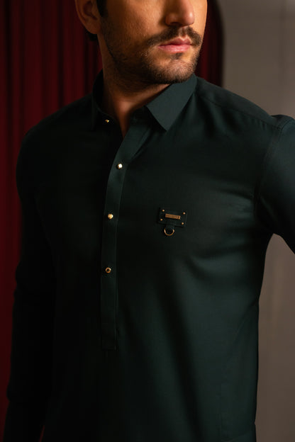 Forest Green Crepe Kameez Shalwar