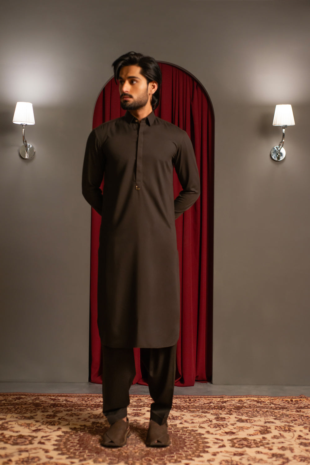 Dark Chocolate Dobby Designer Kameez Shalwar