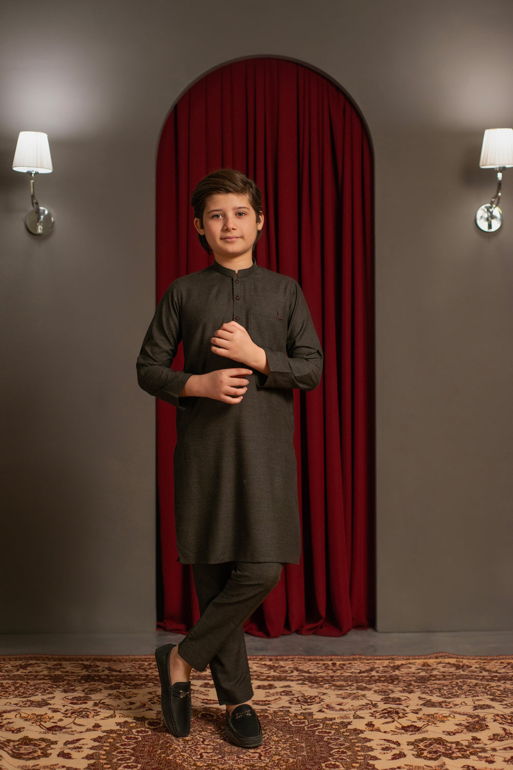 Charcoal Brown Two Tone Kurta Pajama