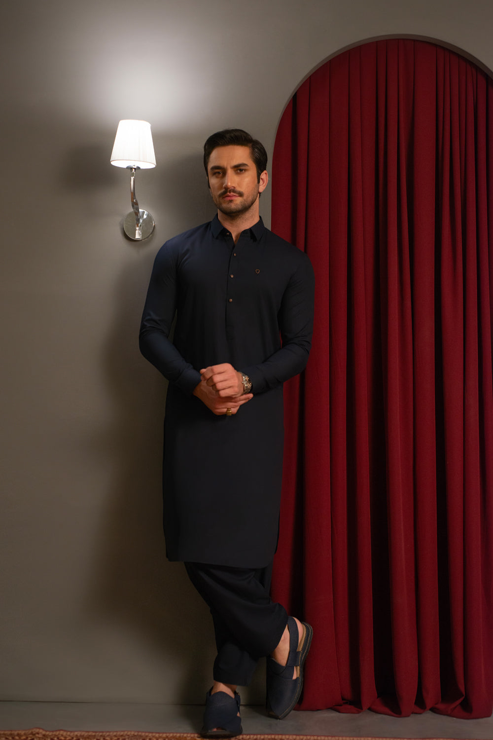 Dark Navy Dobby Designer Kameez Shalwar