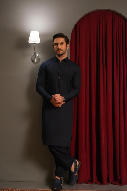 Dark Navy Dobby Designer Kameez Shalwar