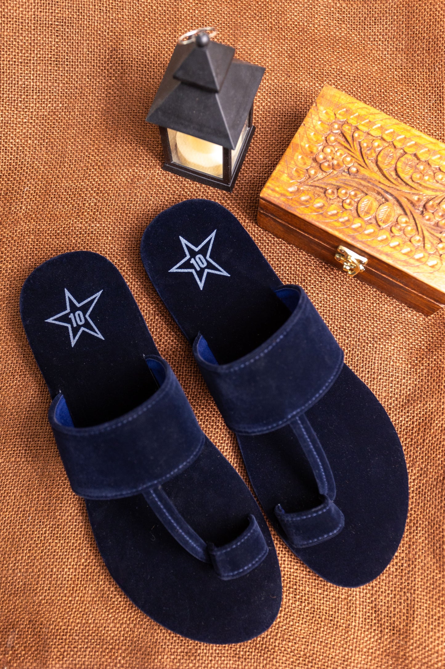 Navy Blue Sueded Kolhapuri
