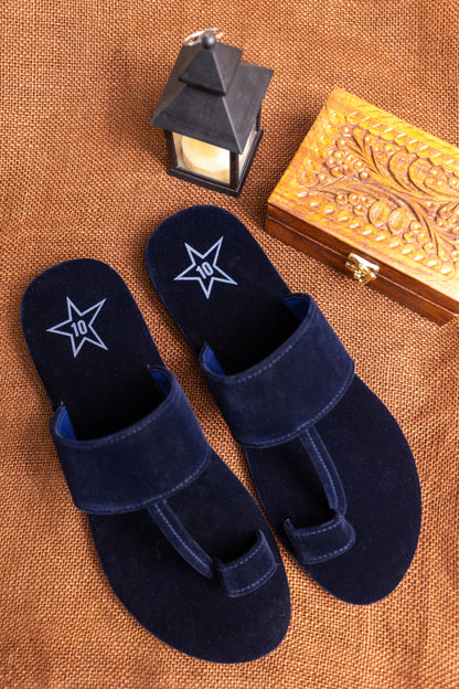 Navy Blue Sueded Kolhapuri