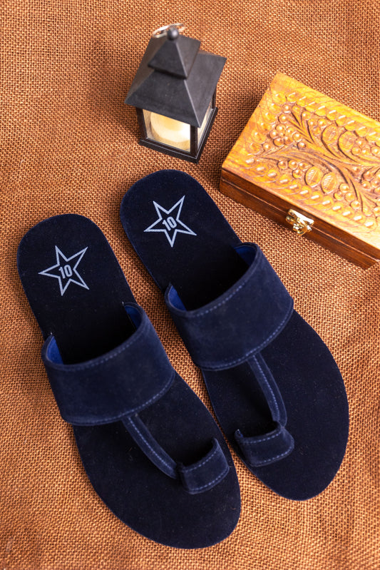 Navy Blue Sueded Kolhapuri