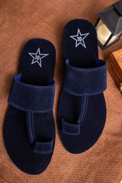 Navy Blue Sueded Kolhapuri