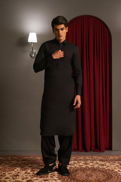 Classic Black Cotton Kameez Shalwar
