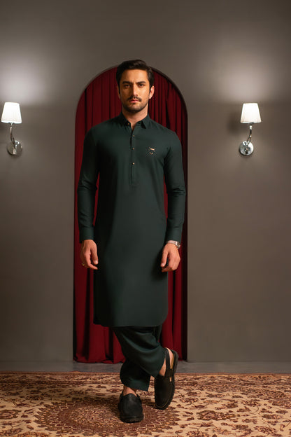 Forest Green Crepe Kameez Shalwar