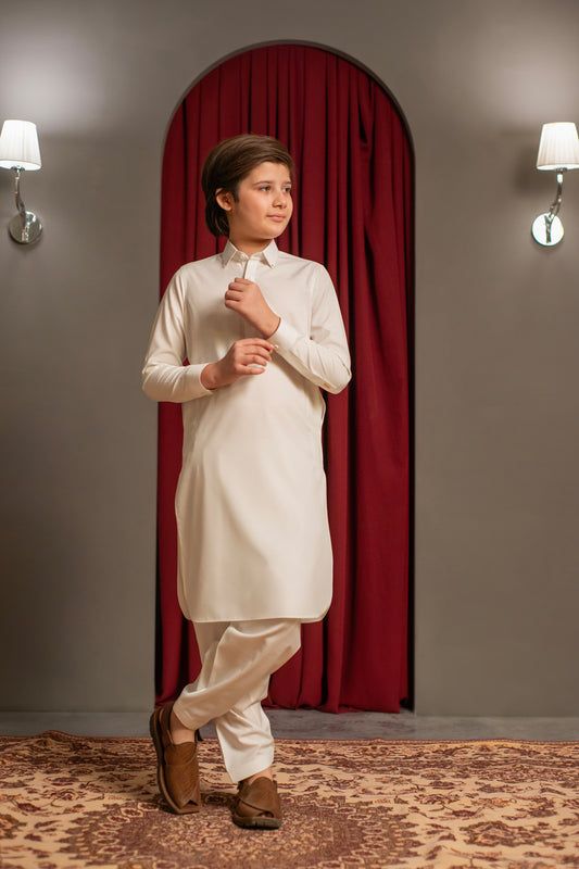 Off-White Slub Texture Kameez Shalwar