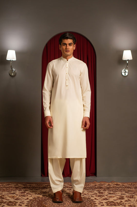 Cream Blended Kameez Shalwar