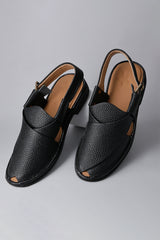 Black textured bata sandal - Round Shape