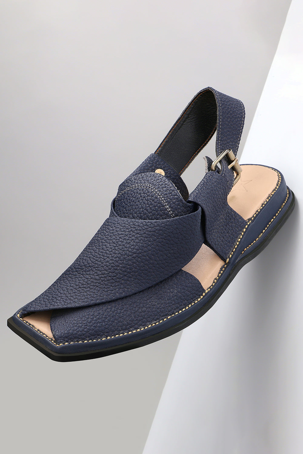 Blue Textured leather Peshawari Chappals