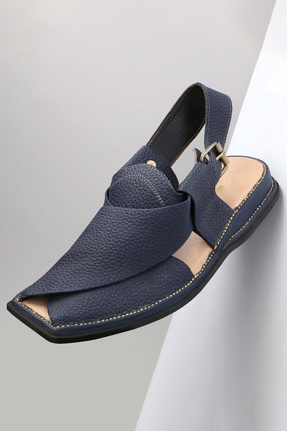 Blue Textured leather Peshawari Chappals