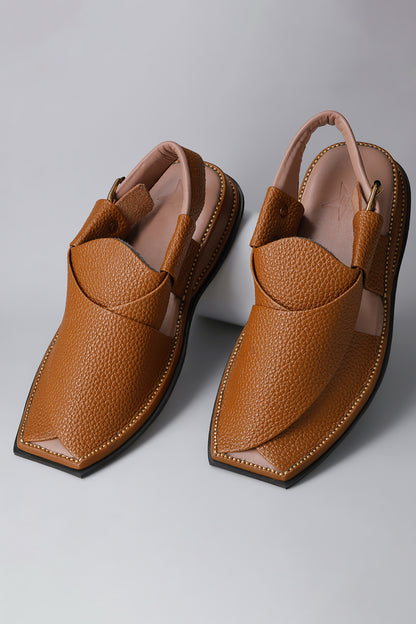 Camel Brown Textured Peshawari Chappals