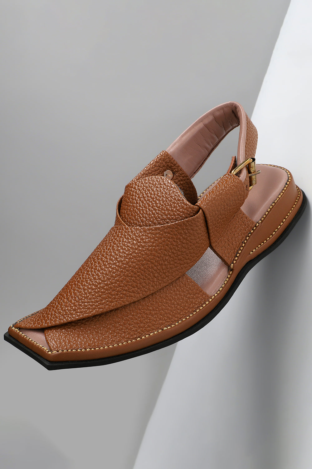 Camel Brown Textured Peshawari Chappals