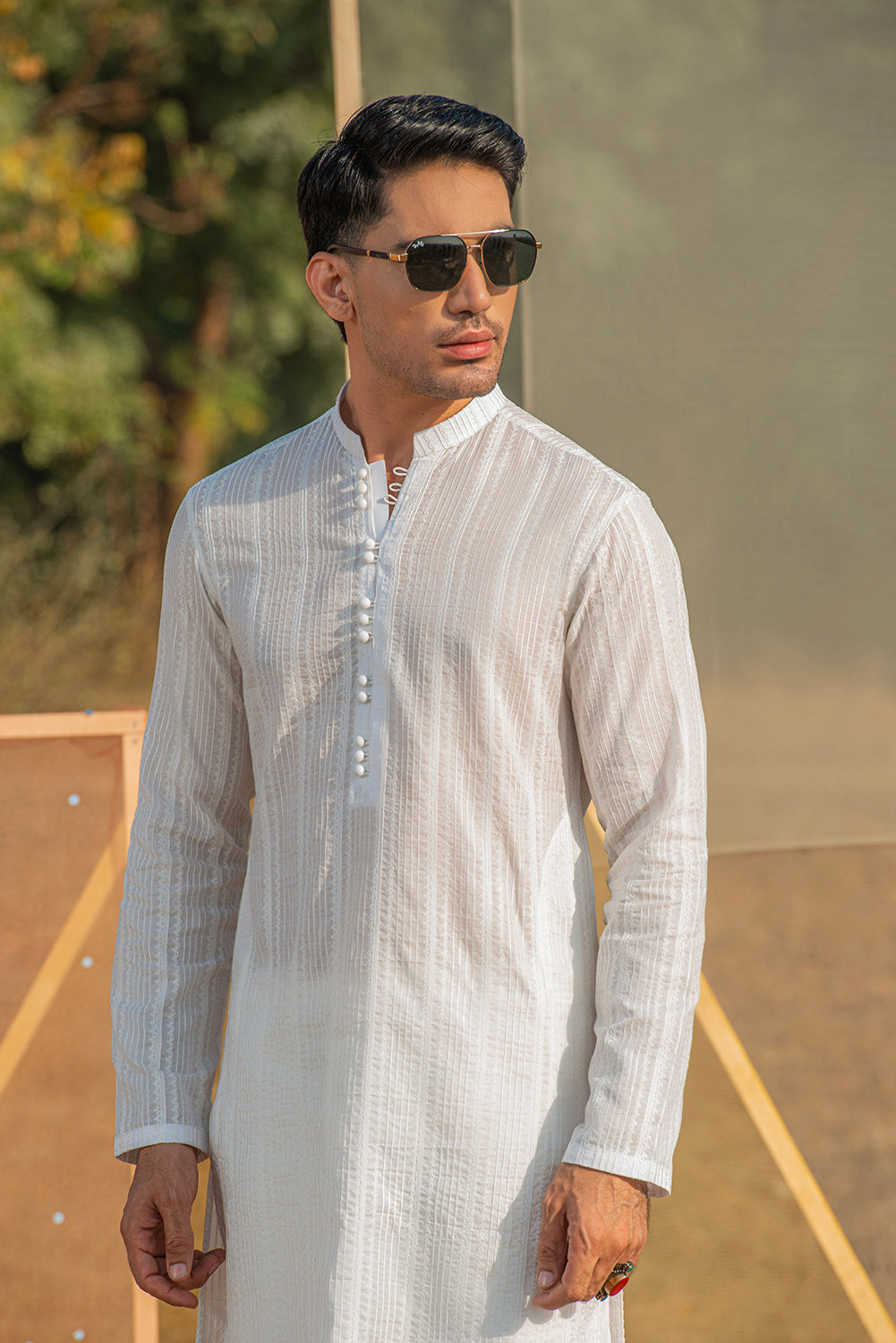 White Schiffli Kurta Pajama