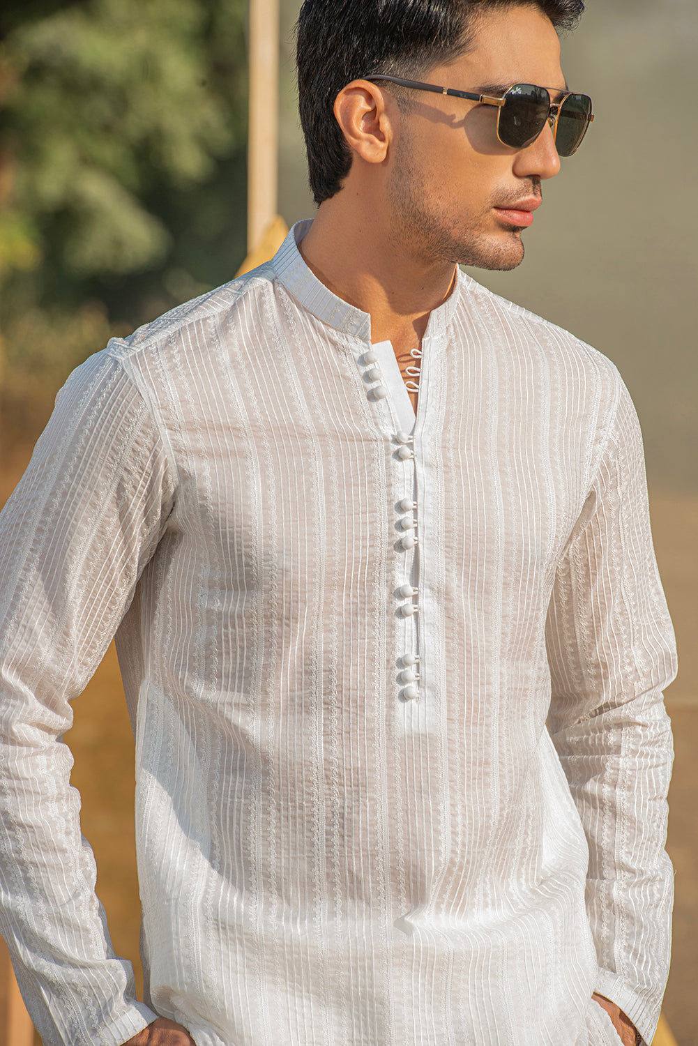 White Schiffli Kurta Pajama