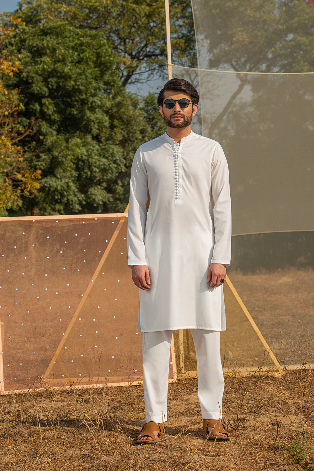 White Dobby Kurta Pajama