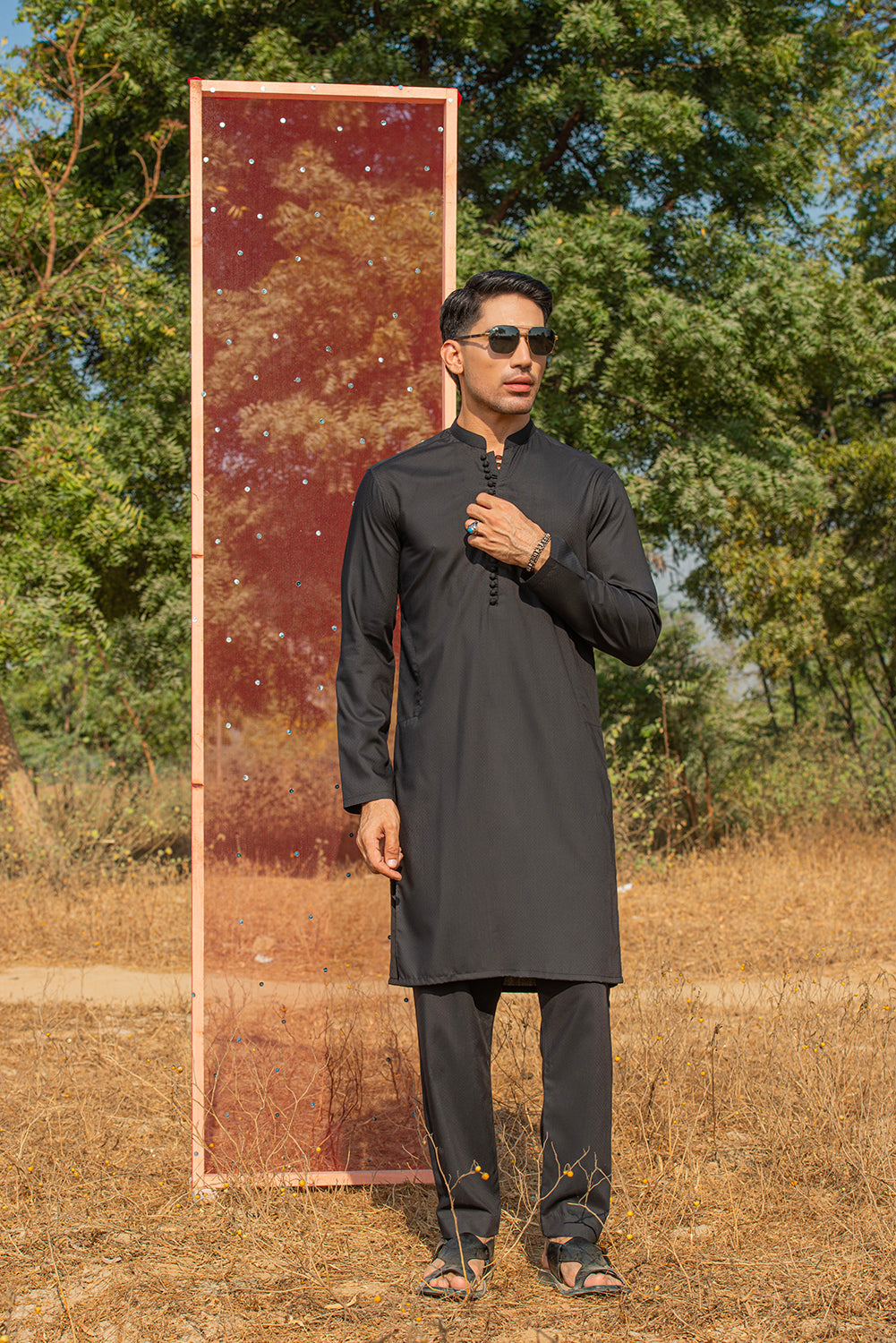 Black Dobby Kurta Pajama