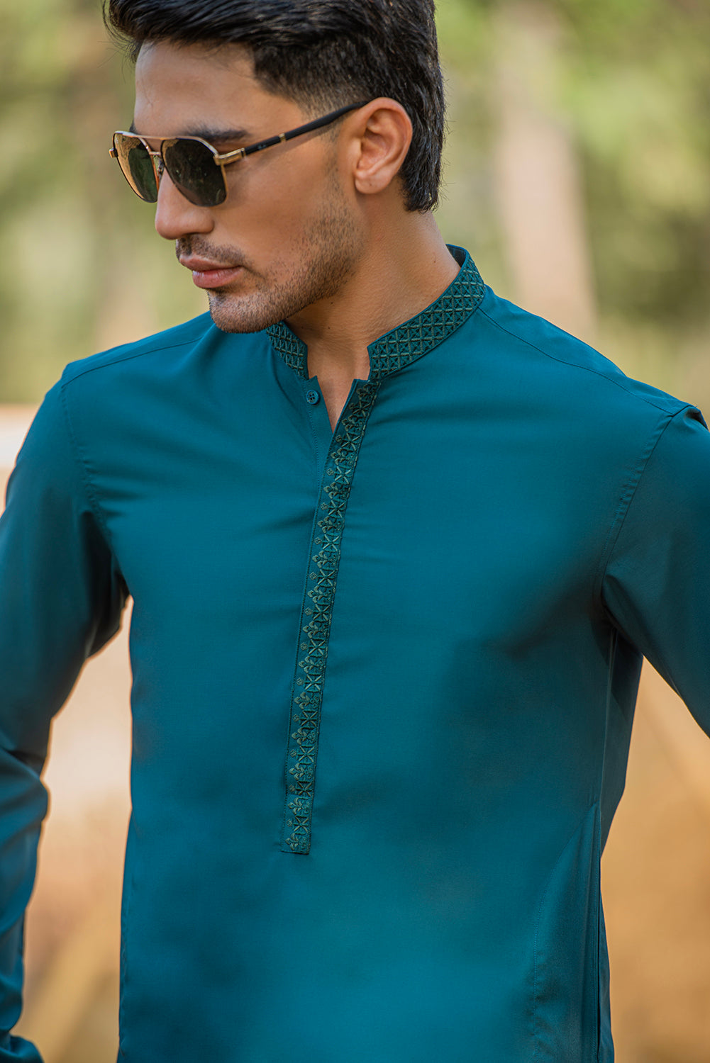 Teal Blue Embroidered Kameez Shalwar