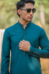 Teal Blue Embroidered Kameez Shalwar