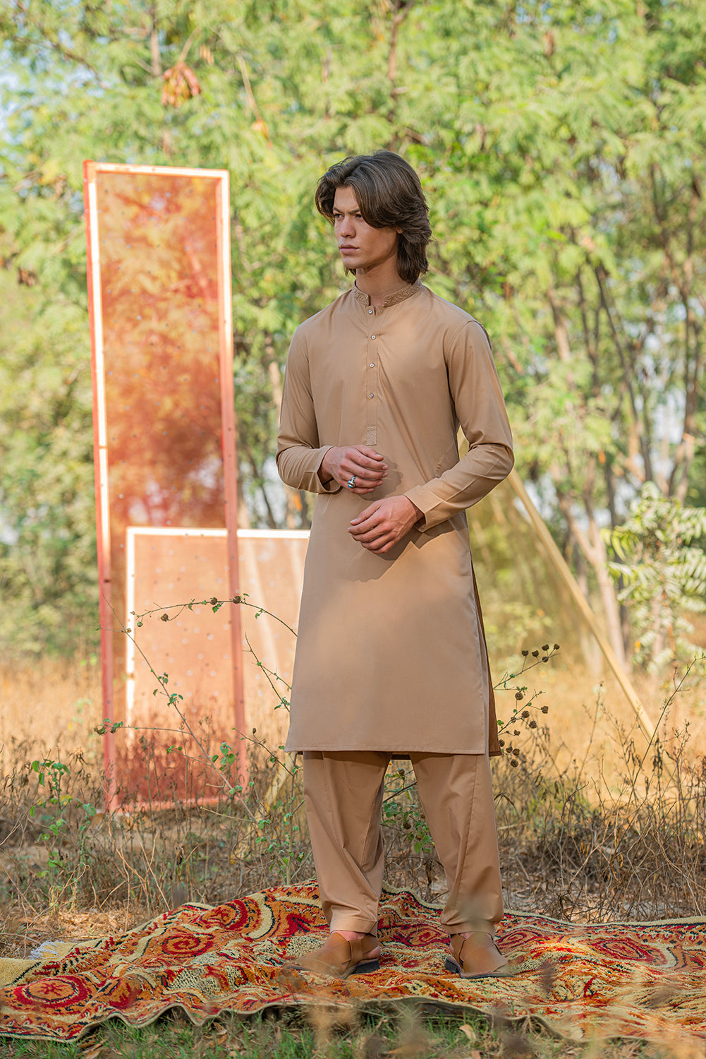 Beige Embroidered Kameez Shalwar