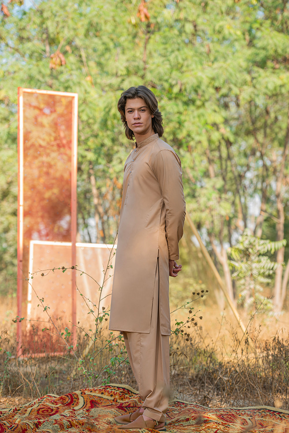 Beige Embroidered Kameez Shalwar