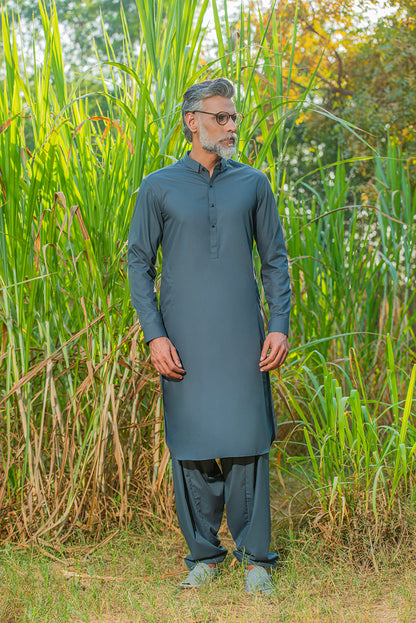 Slate Gray Kameez Shalwar