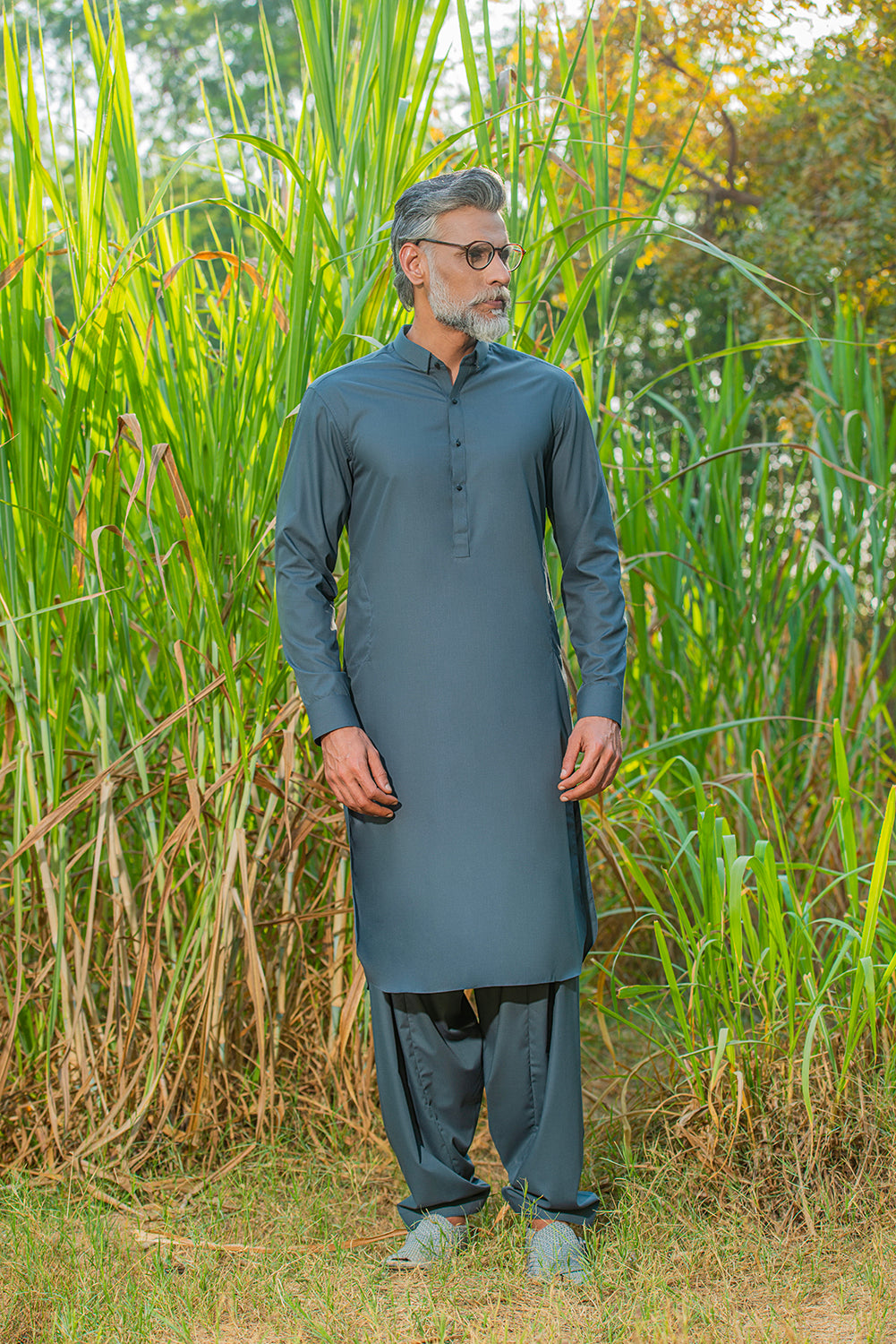 Slate Gray Kameez Shalwar