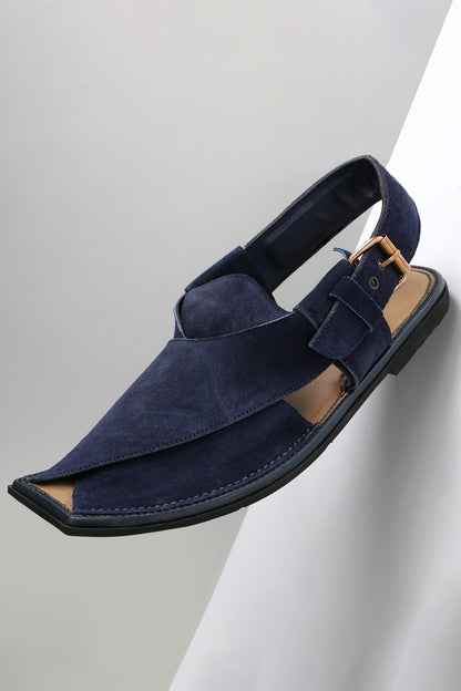 Navy Blue Suede Peshawari Chappals