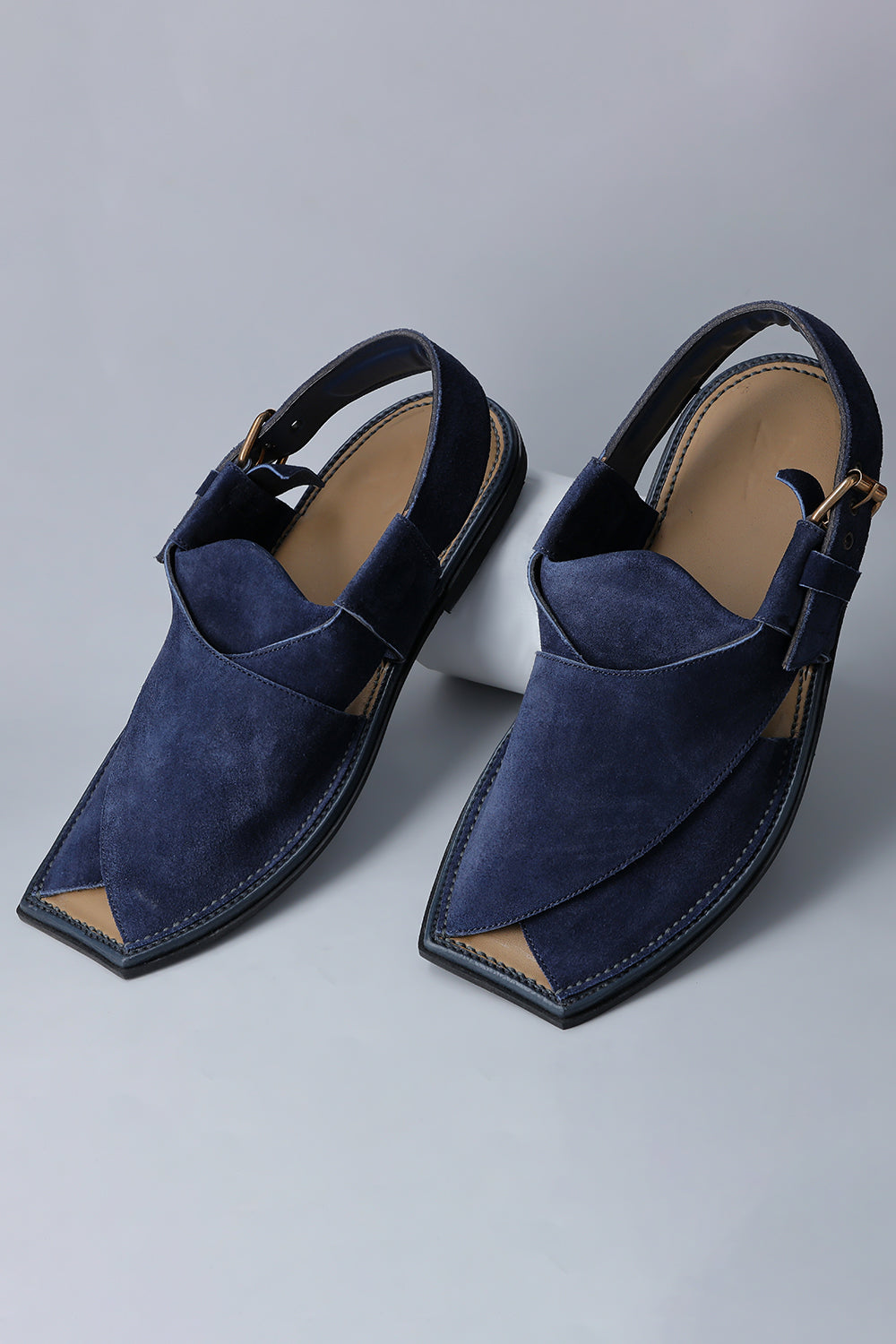 Navy Blue Suede Peshawari Chappals
