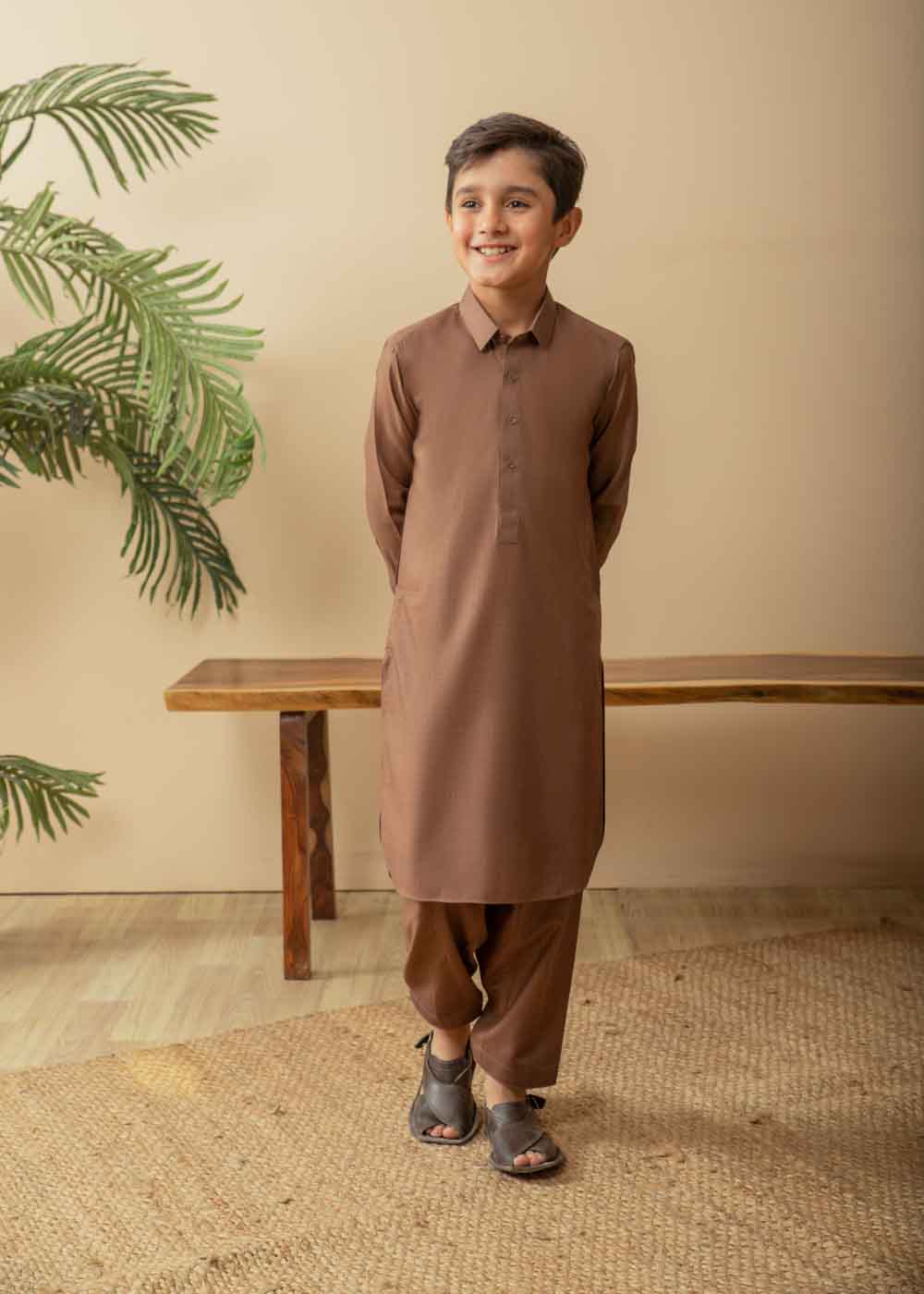 RUSTIC BROWN KID'S KAMEEZ SHALWAAR